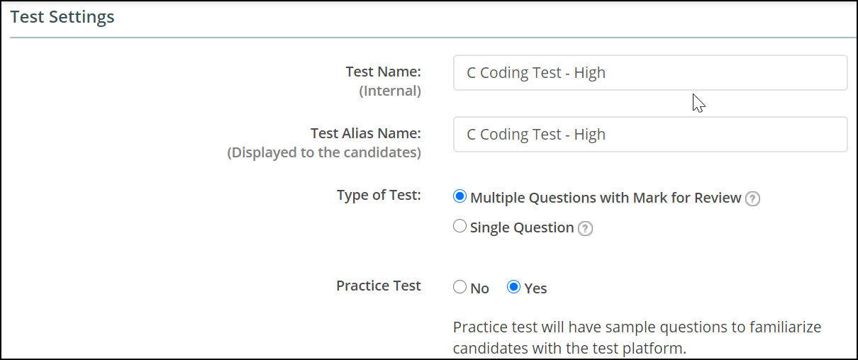 Test settings- Upskilling