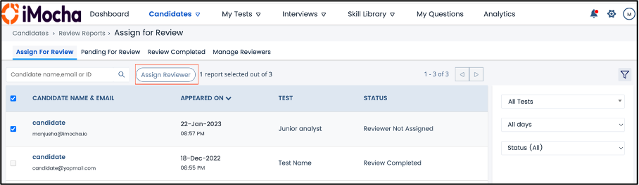 assign reviewer after test